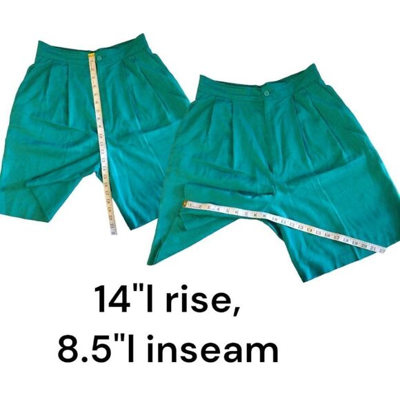 VTG Ellen Figg Green Ultra High Rise Linen Blend Bermuda Mom Shorts SZ 10 - Picture 15 of 16